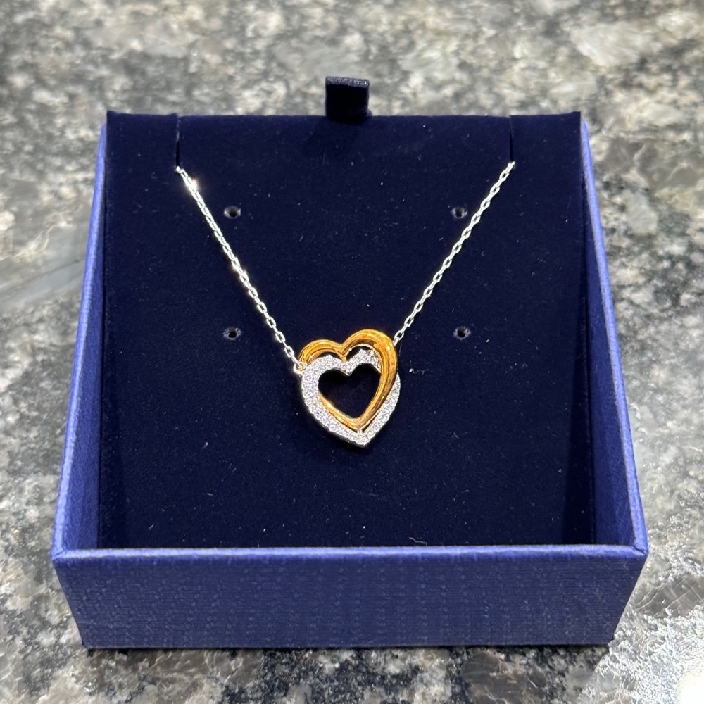 Never worn!! Swarovski Double Heart Necklace